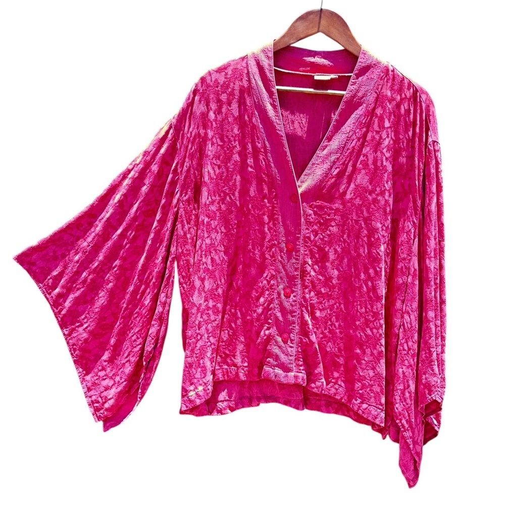 Tianello Vintage Kimono Jacket has Dramatic Sleeves Embroidered Boho Cottage Med - Picture 2 of 6